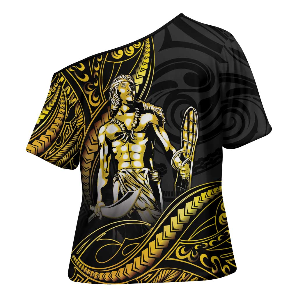 Filipinos Lapu Lapu Hero Cross Shoulder Shirt Gold Polynesian Tribal Tattoo
