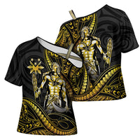 Filipinos Lapu Lapu Hero Cross Shoulder Shirt Gold Polynesian Tribal Tattoo