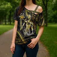 Filipinos Lapu Lapu Hero Cross Shoulder Shirt Gold Polynesian Tribal Tattoo