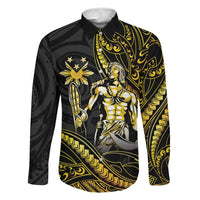 Filipinos Lapu Lapu Hero Family Matching Long Sleeve Bodycon Dress and Hawaiian Shirt Gold Polynesian Tribal Tattoo LT05 Dad's Shirt - Long Sleeve Gold - Polynesian Pride