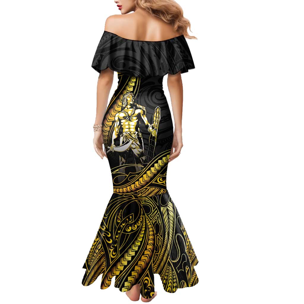 Filipinos Lapu Lapu Hero Family Matching Mermaid Dress and Hawaiian Shirt Gold Polynesian Tribal Tattoo LT05 - Polynesian Pride