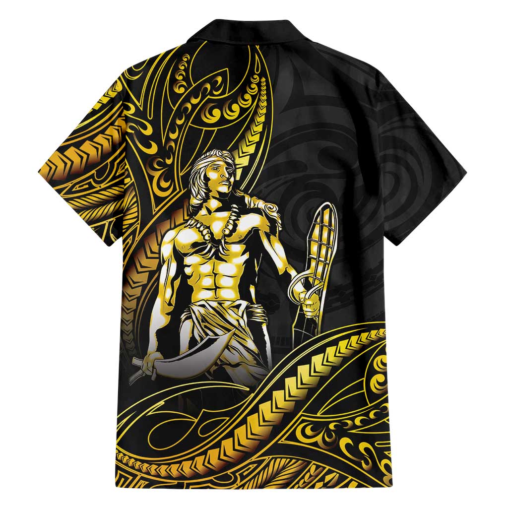 Filipinos Lapu Lapu Hero Family Matching Off Shoulder Short Dress and Hawaiian Shirt Gold Polynesian Tribal Tattoo LT05 - Polynesian Pride