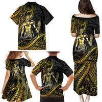 Filipinos Lapu Lapu Hero Family Matching Puletasi and Hawaiian Shirt Gold Polynesian Tribal Tattoo LT05 - Polynesian Pride