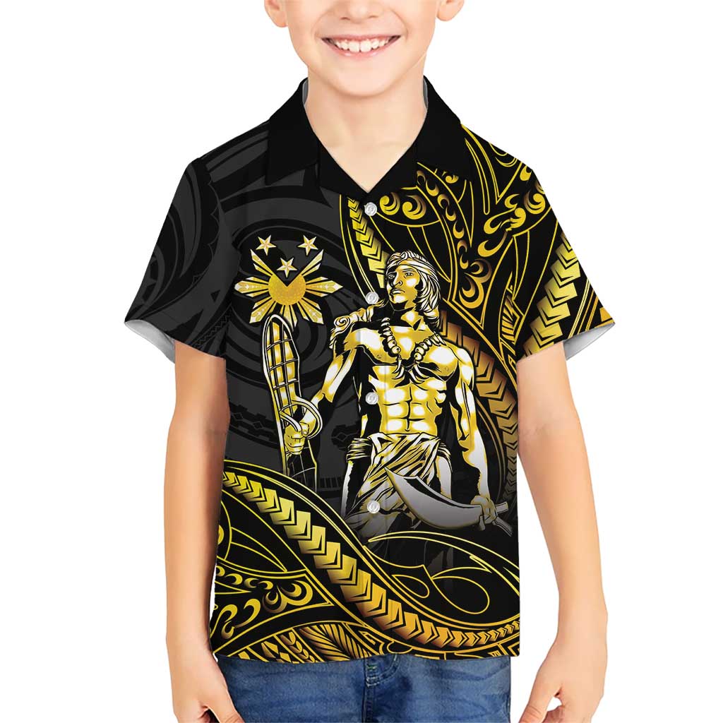Filipinos Lapu Lapu Hero Family Matching Puletasi and Hawaiian Shirt Gold Polynesian Tribal Tattoo LT05 Son's Shirt Gold - Polynesian Pride