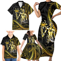 Filipinos Lapu Lapu Hero Family Matching Short Sleeve Bodycon Dress and Hawaiian Shirt Gold Polynesian Tribal Tattoo LT05 - Polynesian Pride