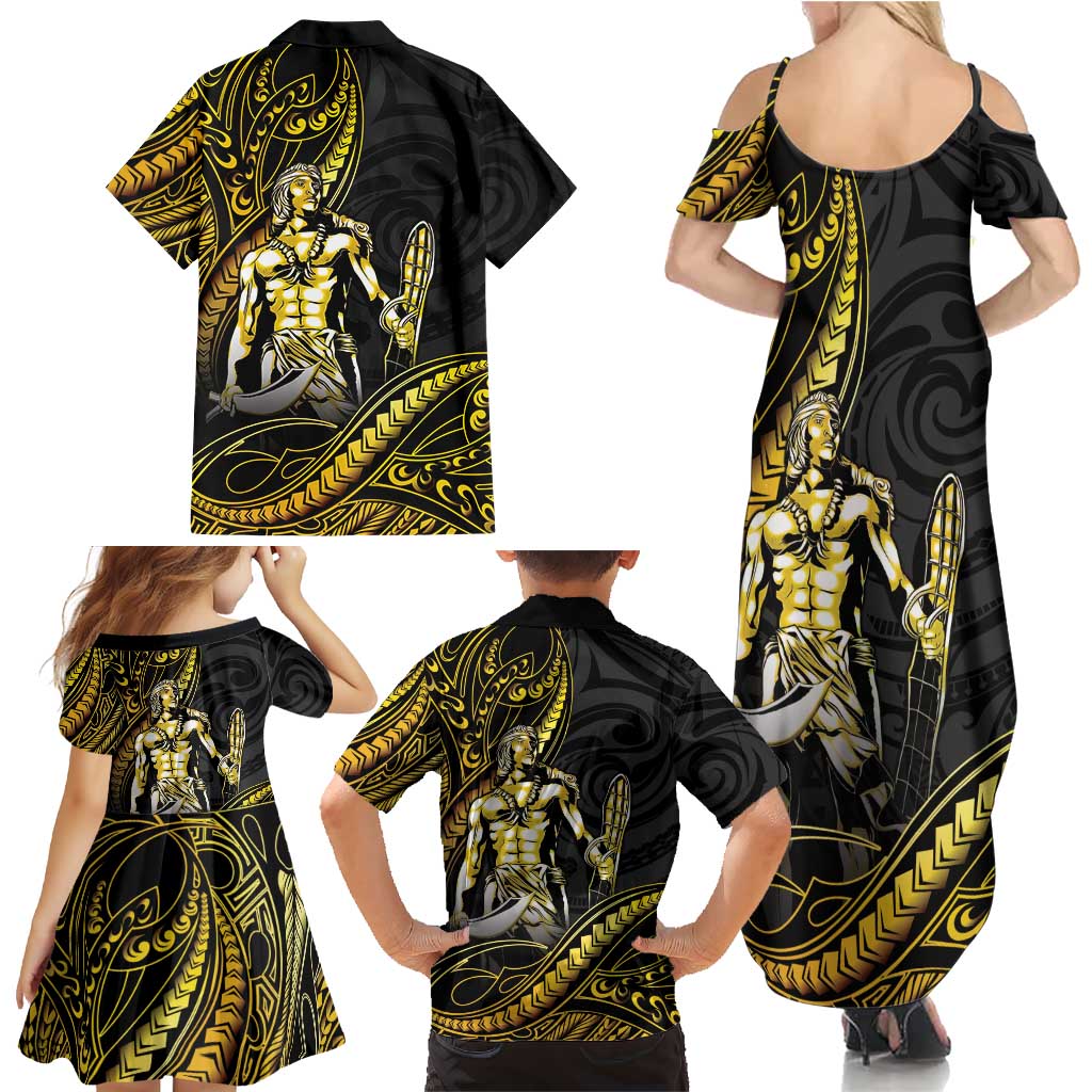Filipinos Lapu Lapu Hero Family Matching Summer Maxi Dress and Hawaiian Shirt Gold Polynesian Tribal Tattoo LT05 - Polynesian Pride