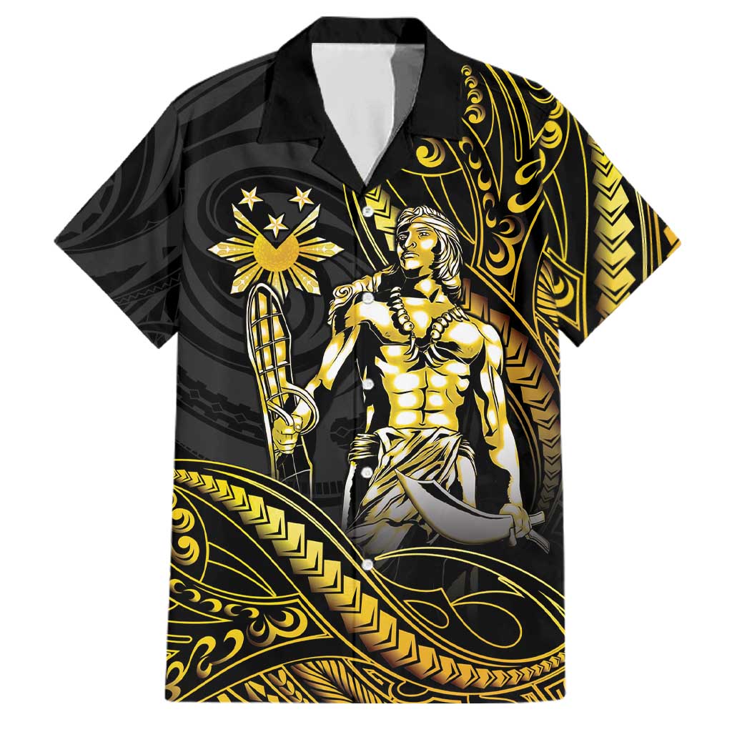 Filipinos Lapu Lapu Hero Family Matching Summer Maxi Dress and Hawaiian Shirt Gold Polynesian Tribal Tattoo LT05 Dad's Shirt - Short Sleeve Gold - Polynesian Pride