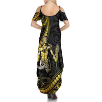 Filipinos Lapu Lapu Hero Family Matching Summer Maxi Dress and Hawaiian Shirt Gold Polynesian Tribal Tattoo LT05 - Polynesian Pride