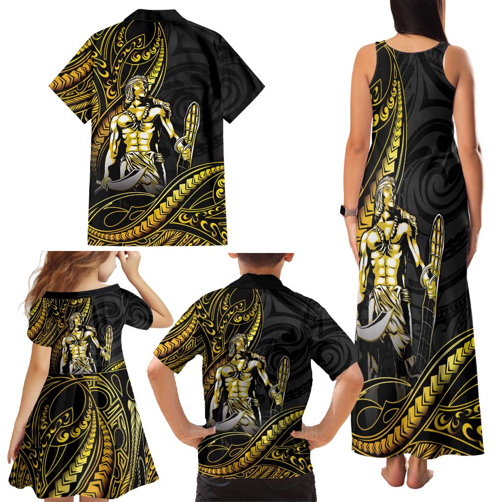 Filipinos Lapu Lapu Hero Family Matching Tank Maxi Dress and Hawaiian Shirt Gold Polynesian Tribal Tattoo LT05 - Polynesian Pride