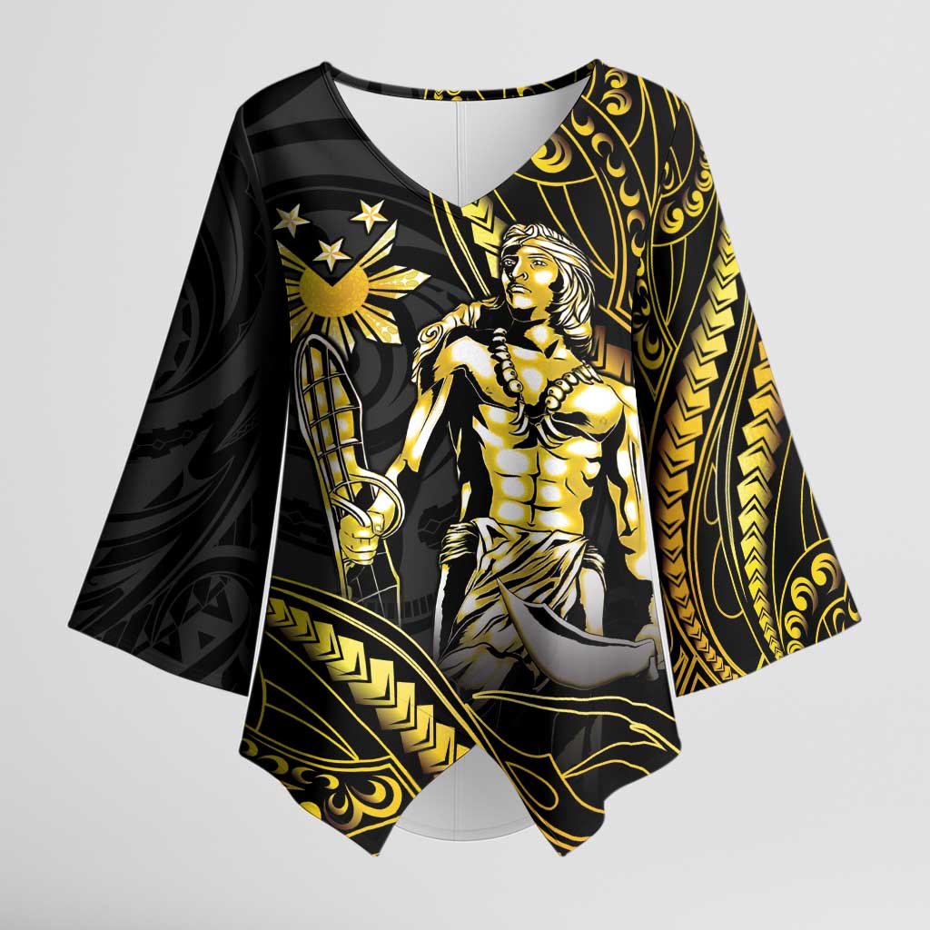 Filipinos Lapu Lapu Hero Kimono Sleeve Blouse Gold Polynesian Tribal Tattoo