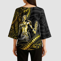 Filipinos Lapu Lapu Hero Kimono Sleeve Blouse Gold Polynesian Tribal Tattoo