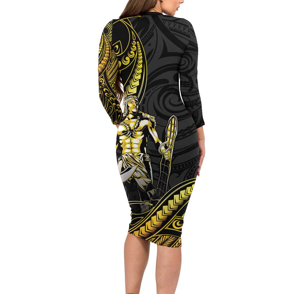 Filipinos Lapu Lapu Hero Long Sleeve Bodycon Dress Gold Polynesian Tribal Tattoo