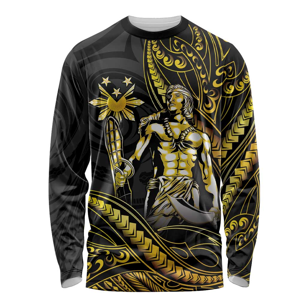 Filipinos Lapu Lapu Hero Long Sleeve Shirt Gold Polynesian Tribal Tattoo