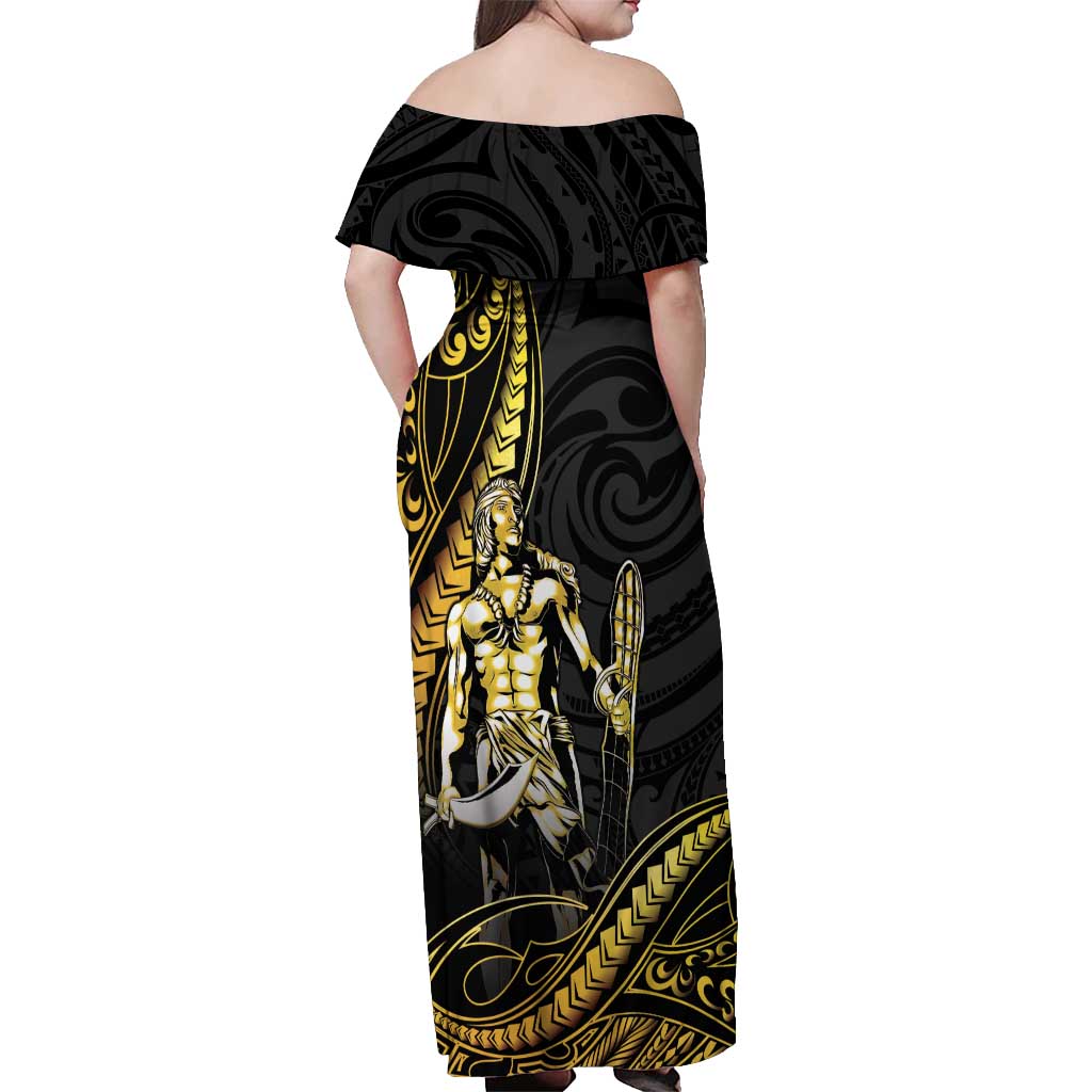 Filipinos Lapu Lapu Hero Off Shoulder Maxi Dress Gold Polynesian Tribal Tattoo