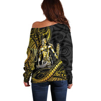 Filipinos Lapu Lapu Hero Off Shoulder Sweater Gold Polynesian Tribal Tattoo