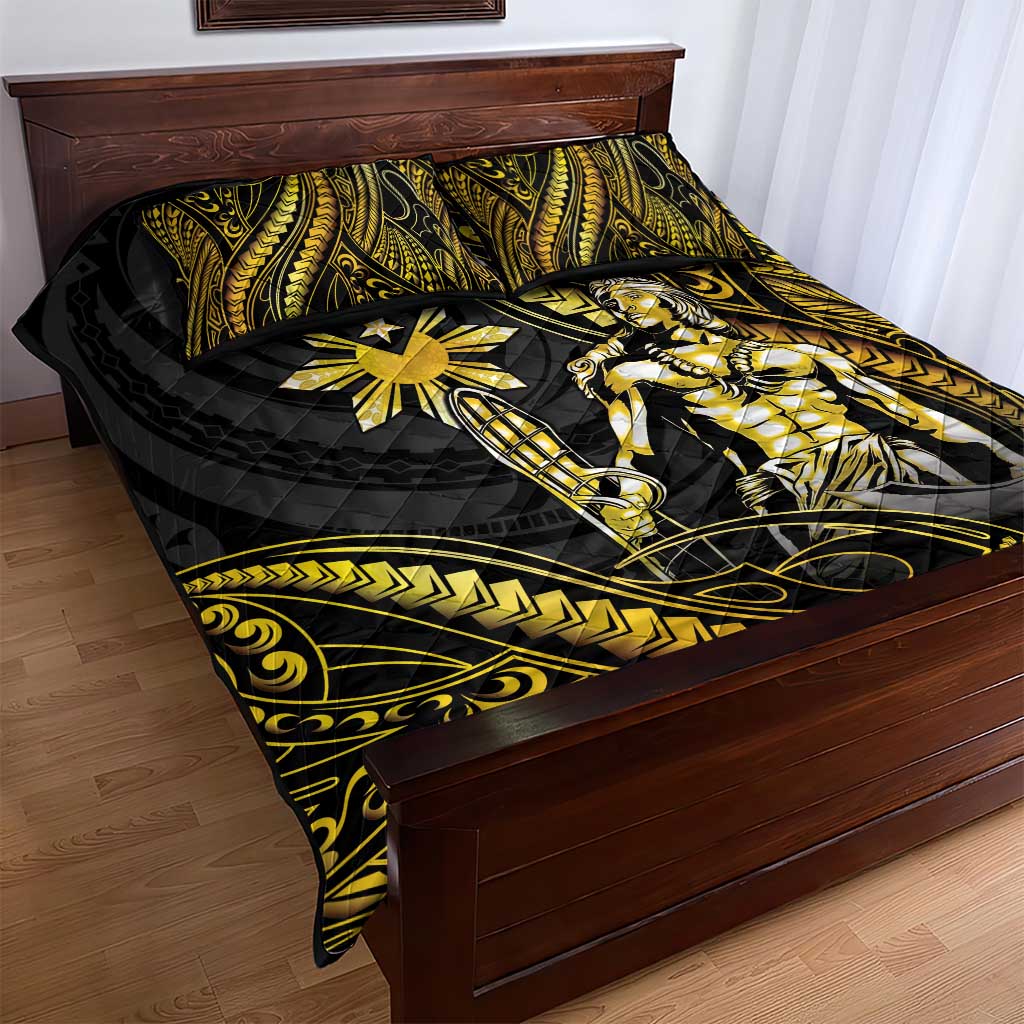 Filipinos Lapu Lapu Hero Quilt Bed Set Gold Polynesian Tribal Tattoo