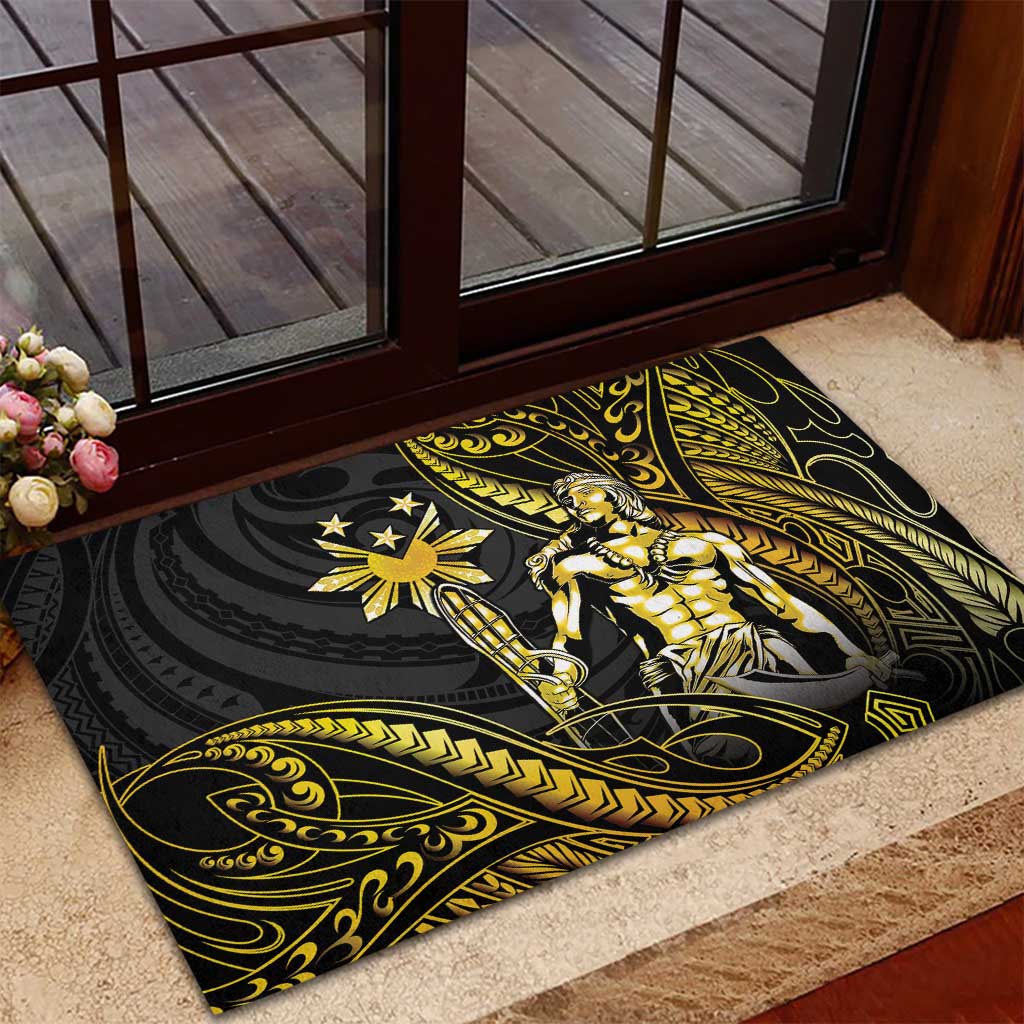 Filipinos Lapu Lapu Hero Rubber Doormat Gold Polynesian Tribal Tattoo