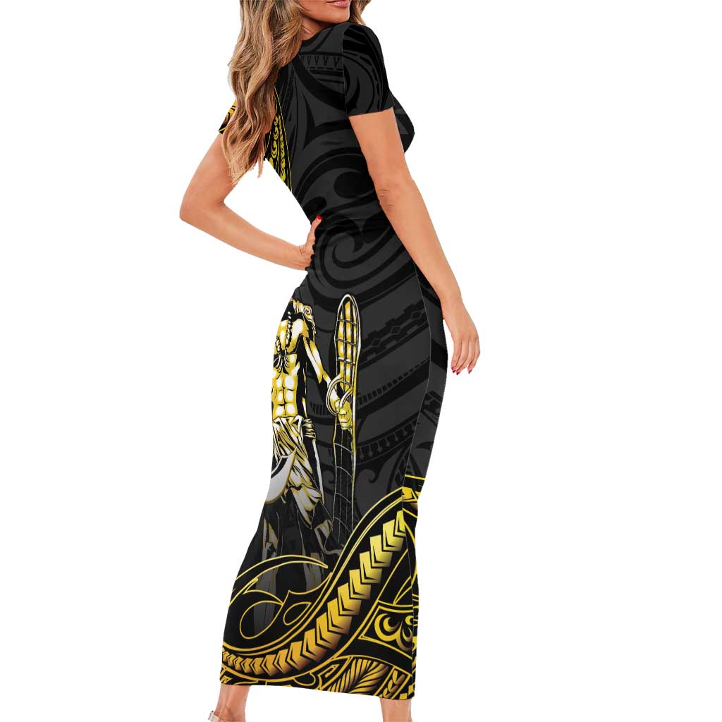 Filipinos Lapu Lapu Hero Short Sleeve Bodycon Dress Gold Polynesian Tribal Tattoo