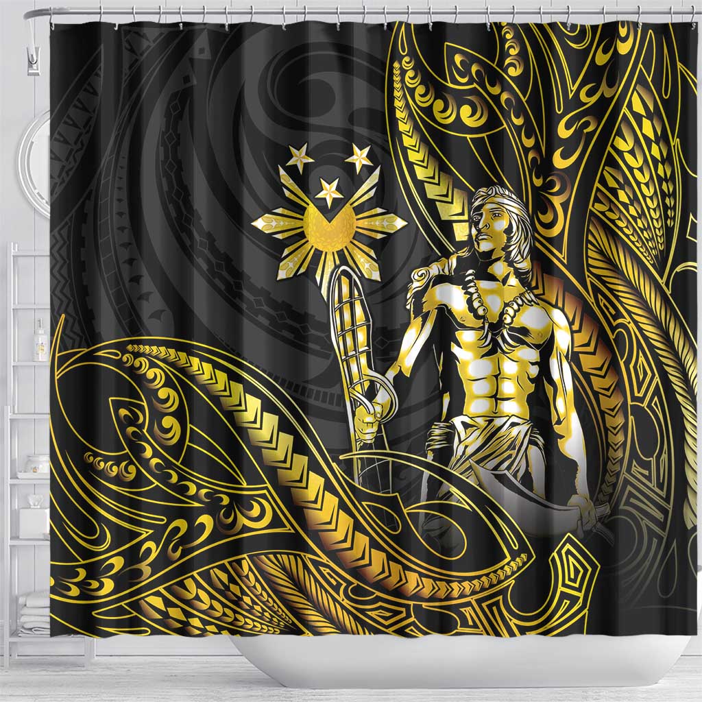 Filipinos Lapu Lapu Hero Shower Curtain Gold Polynesian Tribal Tattoo