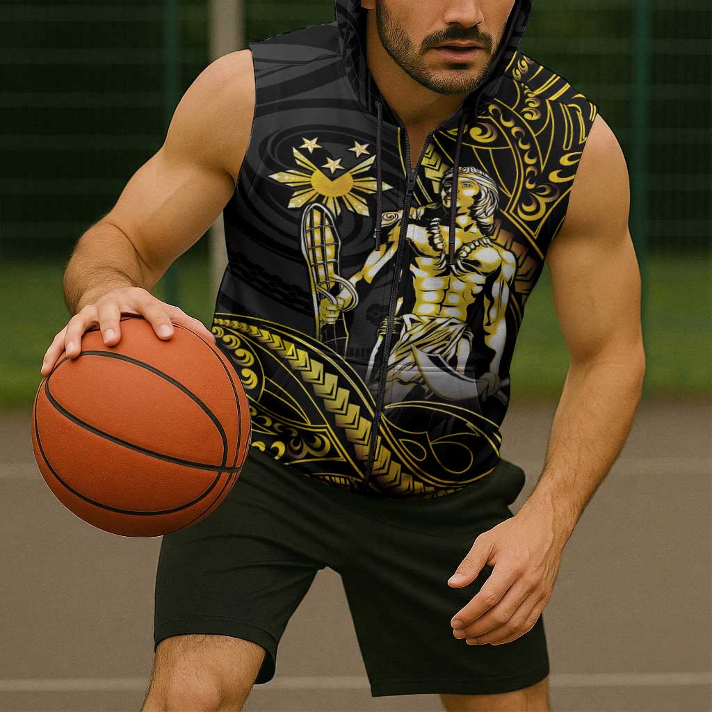 Filipinos Lapu Lapu Hero Sleeveless Zip Hoodie Gold Polynesian Tribal Tattoo