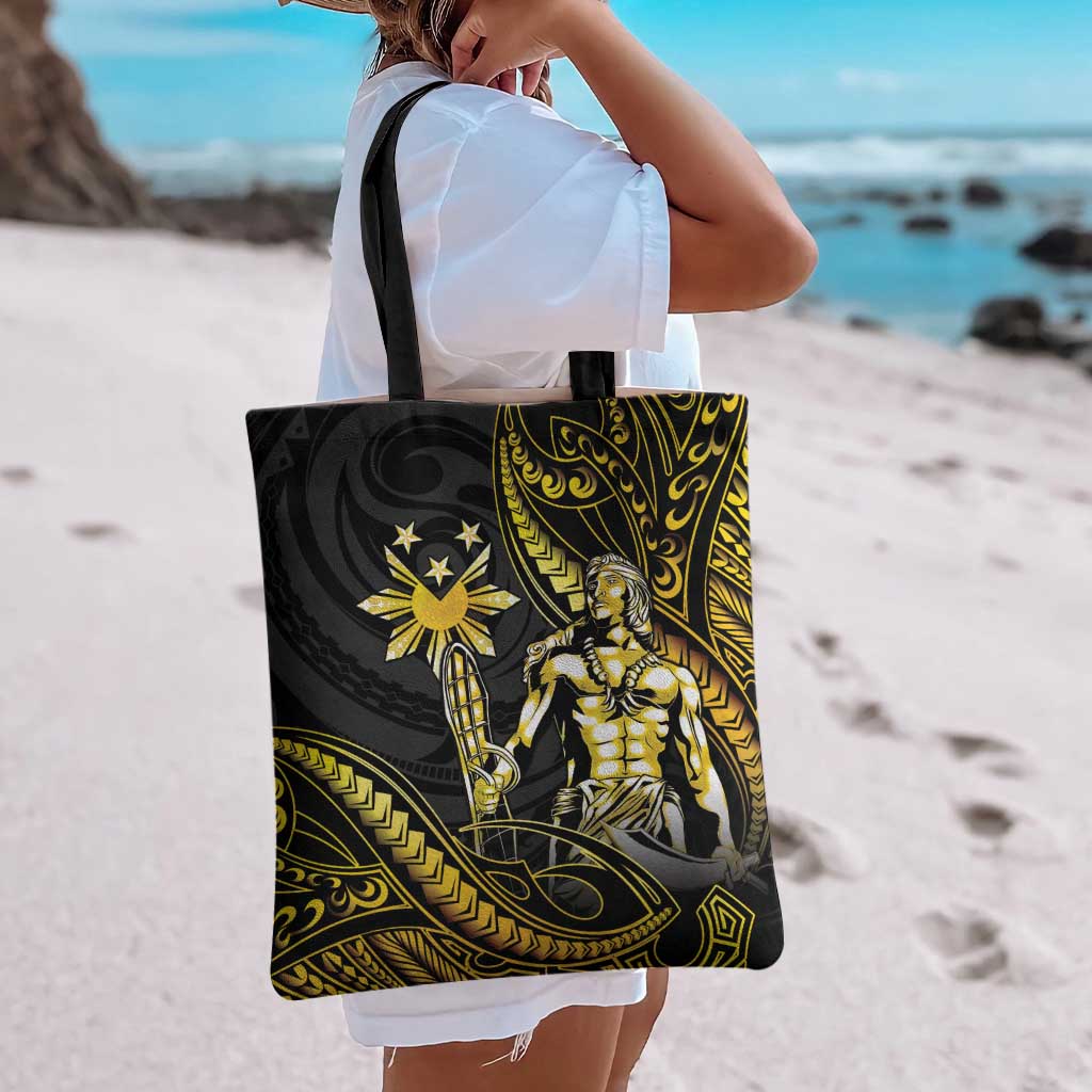 Filipinos Lapu Lapu Hero Tote Bag Gold Polynesian Tribal Tattoo