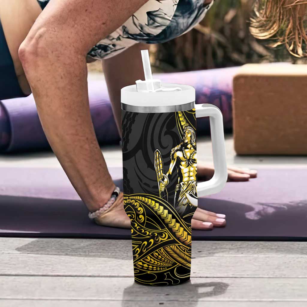 Filipinos Lapu Lapu Hero Tumbler With Handle Gold Polynesian Tribal Tattoo