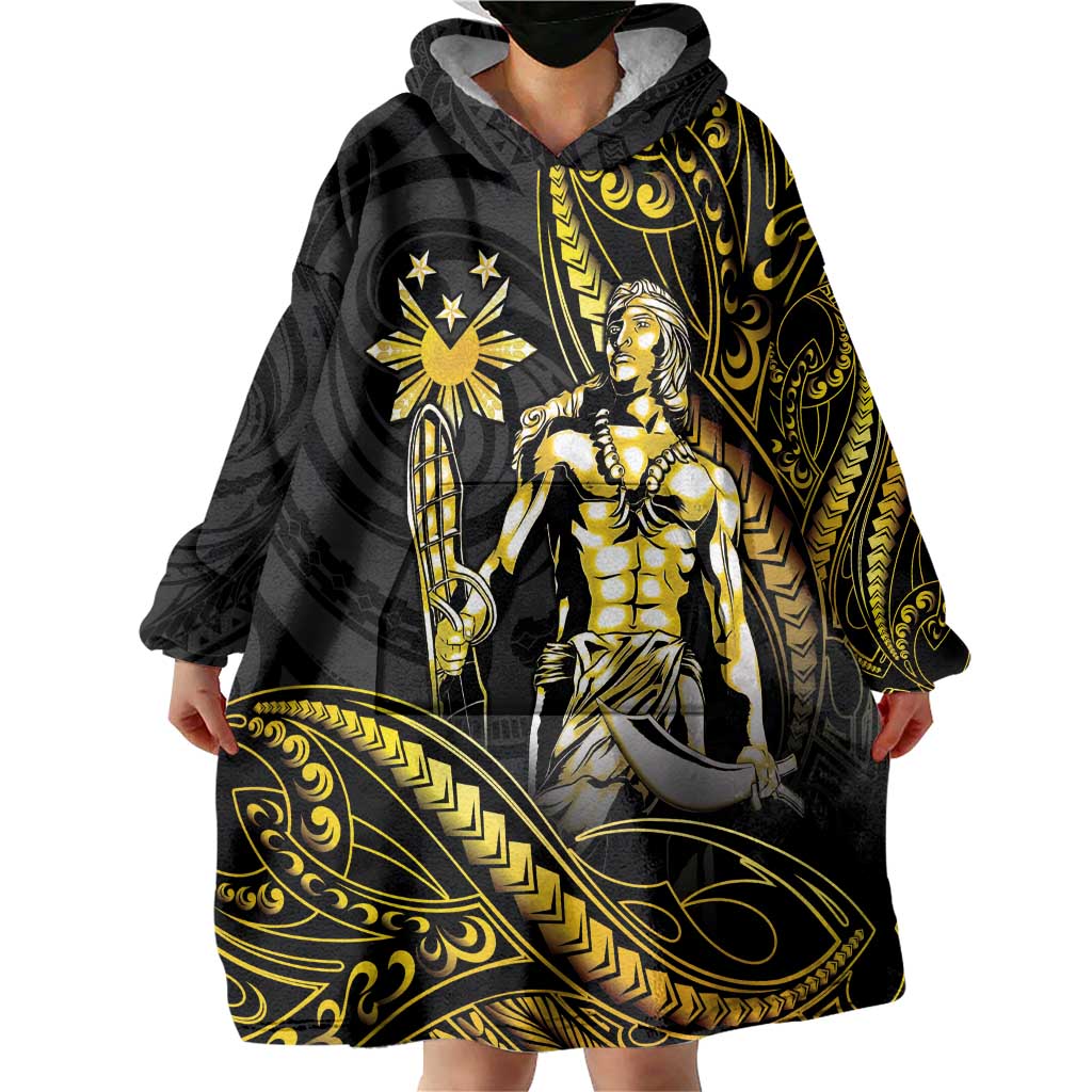 Filipinos Lapu Lapu Hero Wearable Blanket Hoodie Gold Polynesian Tribal Tattoo
