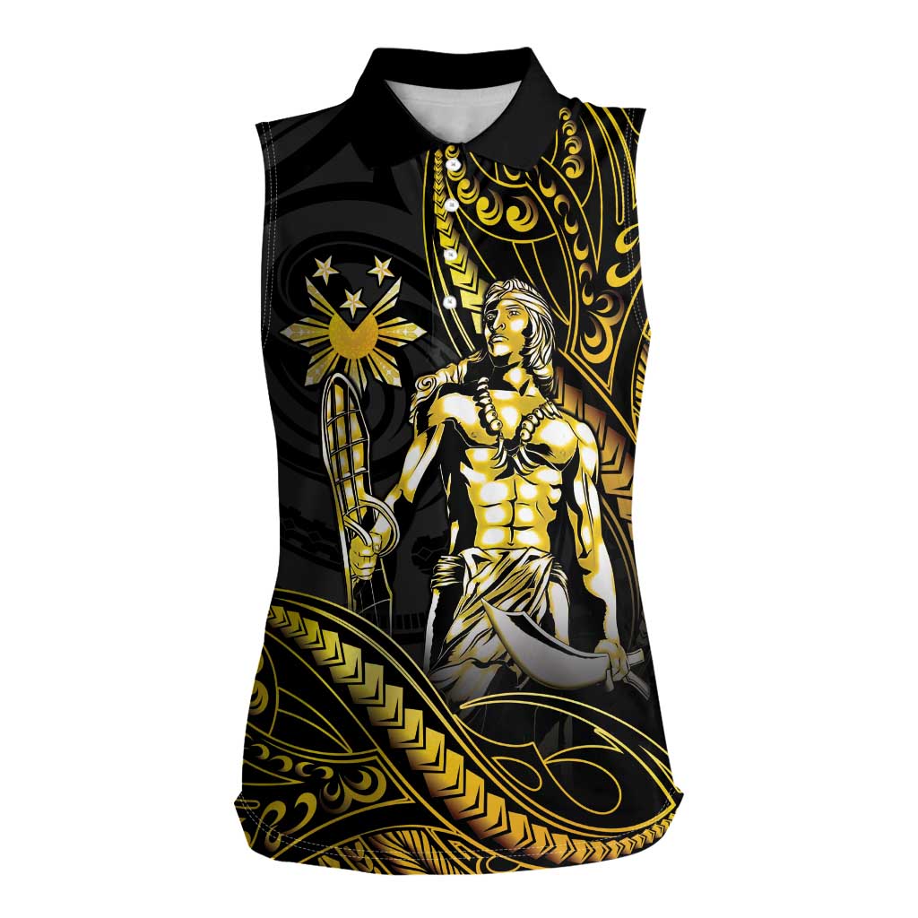 Filipinos Lapu Lapu Hero Women Sleeveless Polo Shirt Gold Polynesian Tribal Tattoo LT05 Female Gold - Polynesian Pride