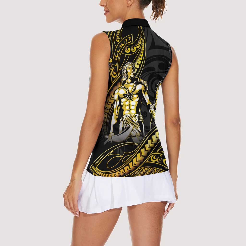 Filipinos Lapu Lapu Hero Women Sleeveless Polo Shirt Gold Polynesian Tribal Tattoo LT05 - Polynesian Pride