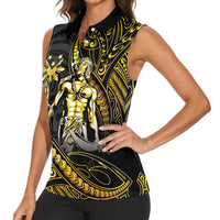 Filipinos Lapu Lapu Hero Women Sleeveless Polo Shirt Gold Polynesian Tribal Tattoo LT05 - Polynesian Pride