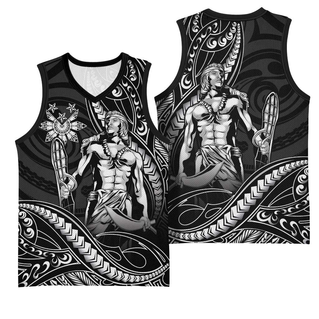 Filipinos Lapu Lapu Hero Basketball Jersey Black Polynesian Tribal Tattoo