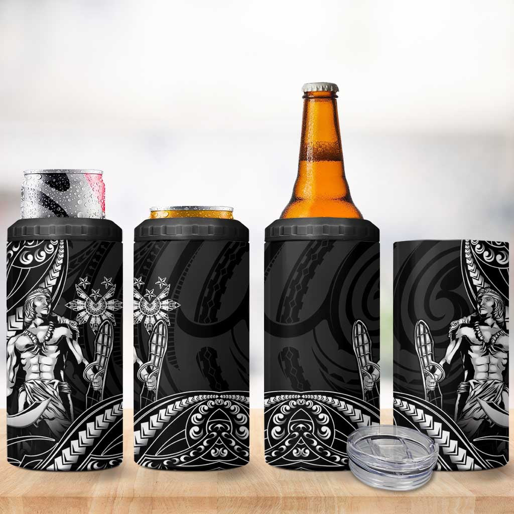 Filipinos Lapu Lapu Hero 4 in 1 Can Cooler Tumbler Black Polynesian Tribal Tattoo