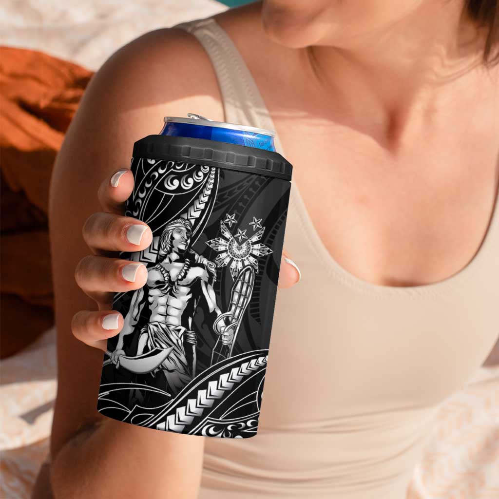 Filipinos Lapu Lapu Hero 4 in 1 Can Cooler Tumbler Black Polynesian Tribal Tattoo