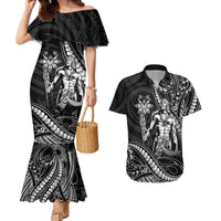 Filipinos Lapu Lapu Hero Couples Matching Mermaid Dress and Hawaiian Shirt Black Polynesian Tribal Tattoo LT05 Black - Polynesian Pride
