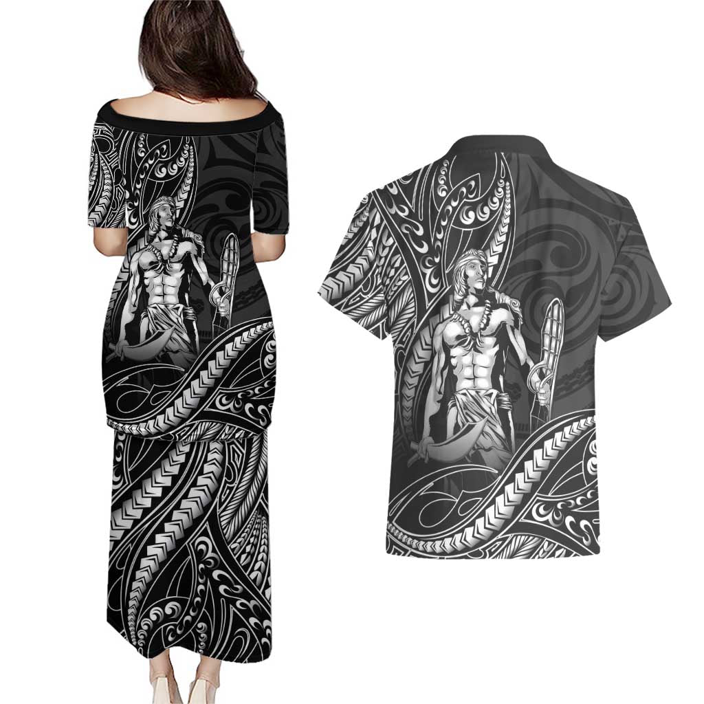 Filipinos Lapu Lapu Hero Couples Matching Puletasi and Hawaiian Shirt Black Polynesian Tribal Tattoo