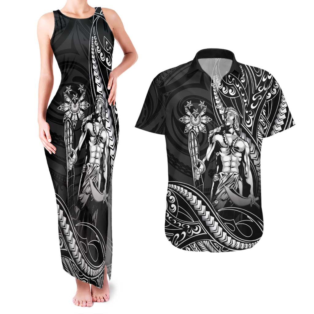 Filipinos Lapu Lapu Hero Couples Matching Tank Maxi Dress and Hawaiian Shirt Black Polynesian Tribal Tattoo LT05 Black - Polynesian Pride