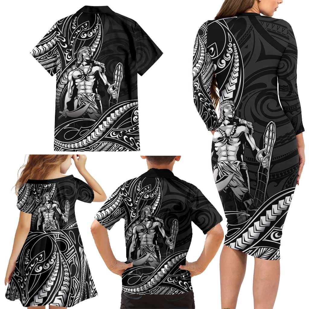 Filipinos Lapu Lapu Hero Family Matching Long Sleeve Bodycon Dress and Hawaiian Shirt Black Polynesian Tribal Tattoo LT05 - Polynesian Pride