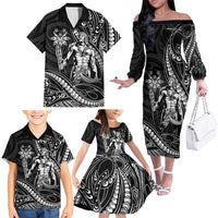 Filipinos Lapu Lapu Hero Family Matching Off The Shoulder Long Sleeve Dress and Hawaiian Shirt Black Polynesian Tribal Tattoo LT05 - Polynesian Pride