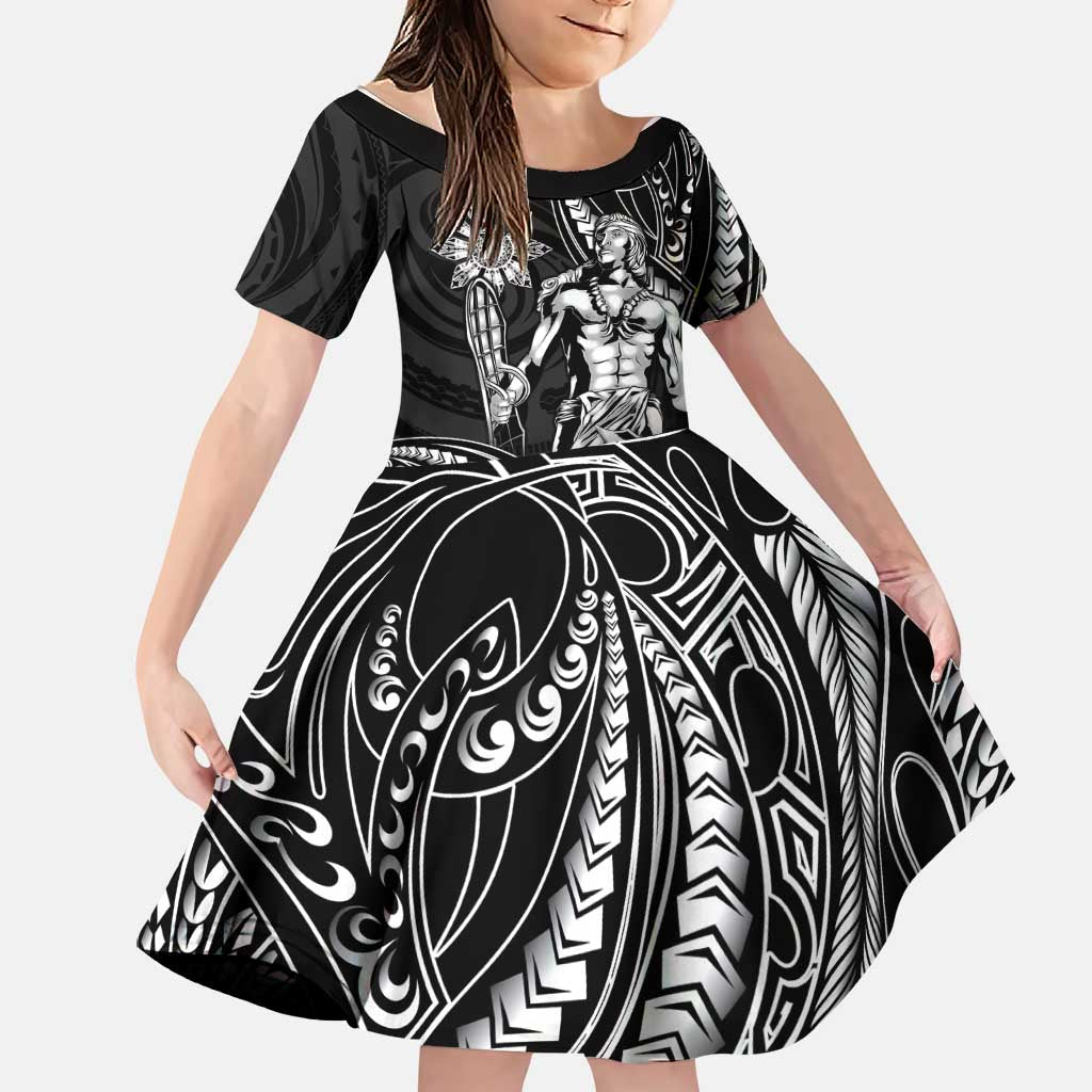 Filipinos Lapu Lapu Hero Family Matching Off Shoulder Maxi Dress and Hawaiian Shirt Black Polynesian Tribal Tattoo LT05 Daughter's Dress Black - Polynesian Pride