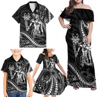 Filipinos Lapu Lapu Hero Family Matching Off Shoulder Maxi Dress and Hawaiian Shirt Black Polynesian Tribal Tattoo LT05 - Polynesian Pride