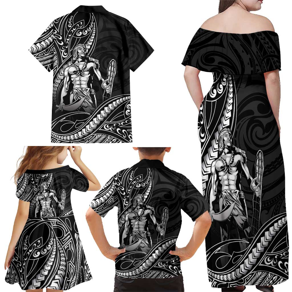 Filipinos Lapu Lapu Hero Family Matching Off Shoulder Maxi Dress and Hawaiian Shirt Black Polynesian Tribal Tattoo LT05 - Polynesian Pride