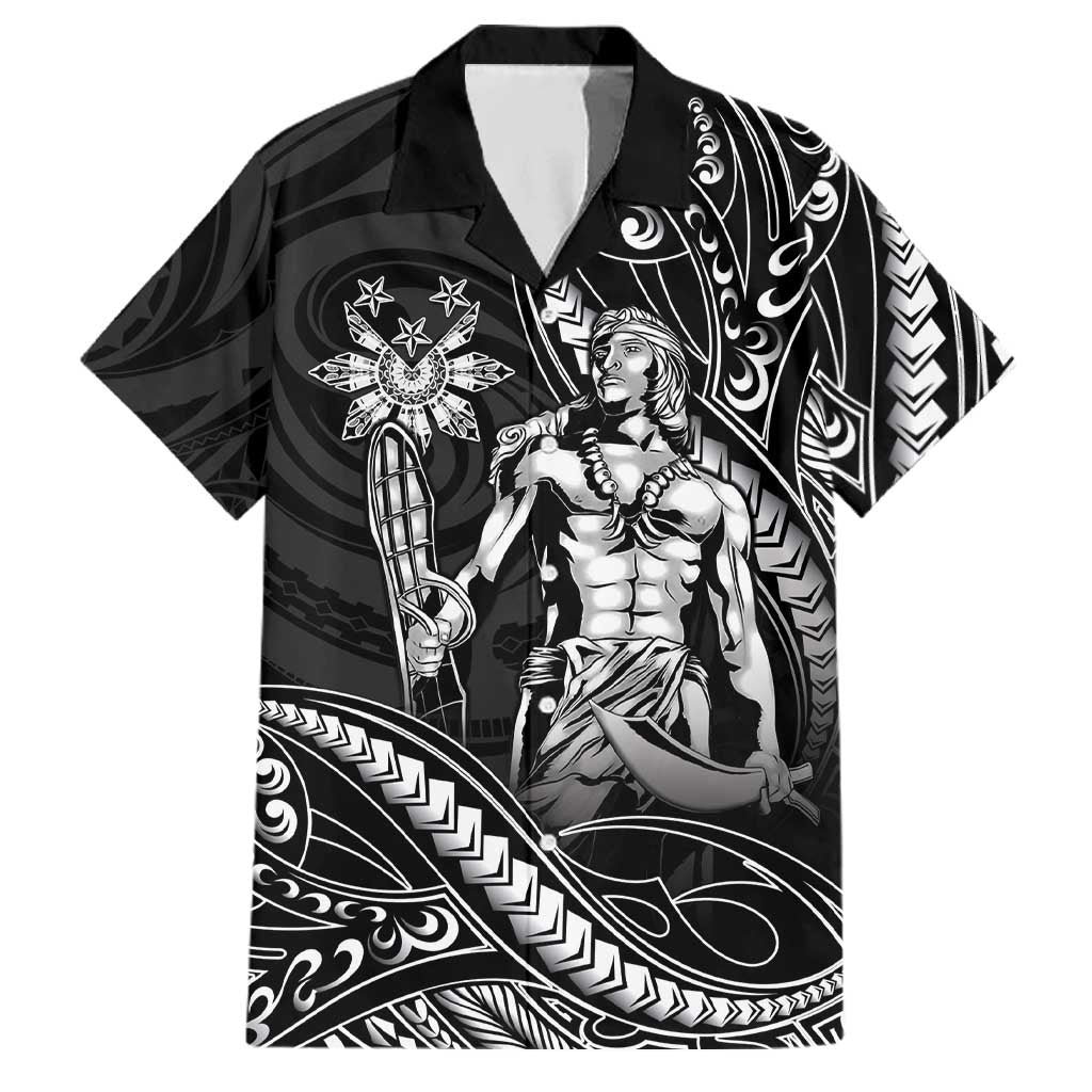 Filipinos Lapu Lapu Hero Family Matching Off Shoulder Maxi Dress and Hawaiian Shirt Black Polynesian Tribal Tattoo LT05 Dad's Shirt - Short Sleeve Black - Polynesian Pride