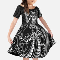 Filipinos Lapu Lapu Hero Family Matching Off Shoulder Short Dress and Hawaiian Shirt Black Polynesian Tribal Tattoo LT05 Daughter's Dress Black - Polynesian Pride
