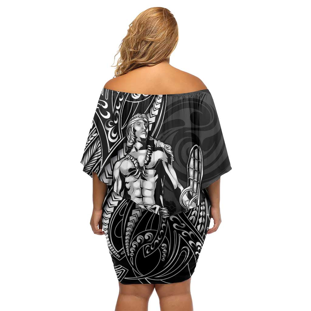 Filipinos Lapu Lapu Hero Family Matching Off Shoulder Short Dress and Hawaiian Shirt Black Polynesian Tribal Tattoo LT05 - Polynesian Pride