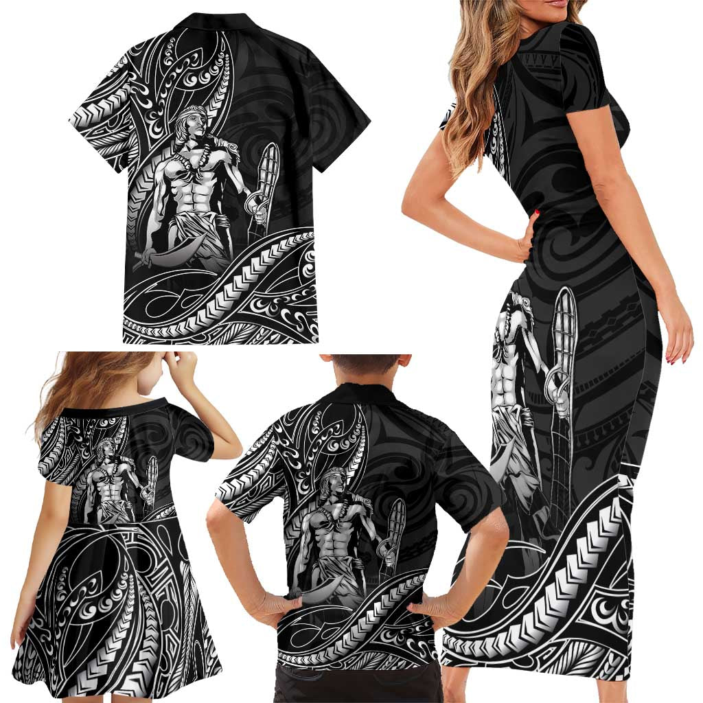 Filipinos Lapu Lapu Hero Family Matching Short Sleeve Bodycon Dress and Hawaiian Shirt Black Polynesian Tribal Tattoo LT05 - Polynesian Pride