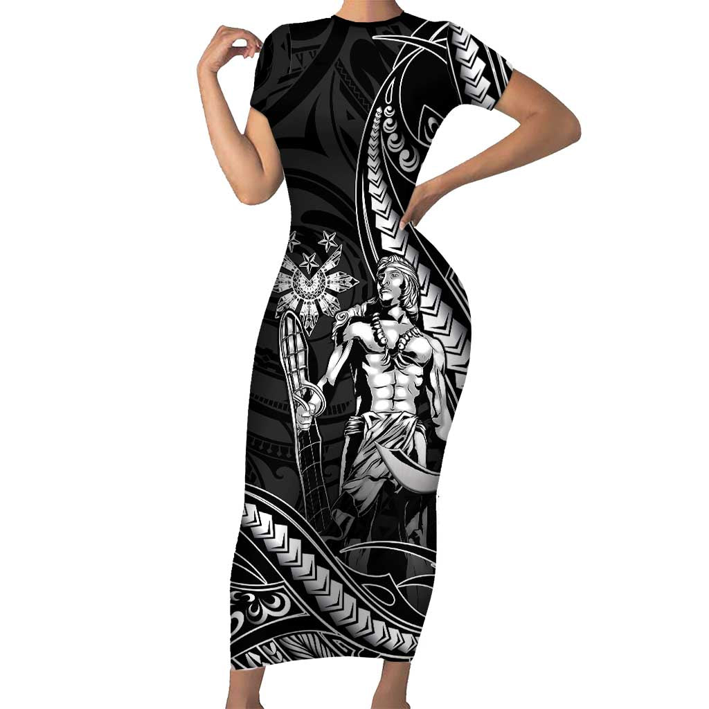 Filipinos Lapu Lapu Hero Family Matching Short Sleeve Bodycon Dress and Hawaiian Shirt Black Polynesian Tribal Tattoo LT05 Mom's Dress Black - Polynesian Pride