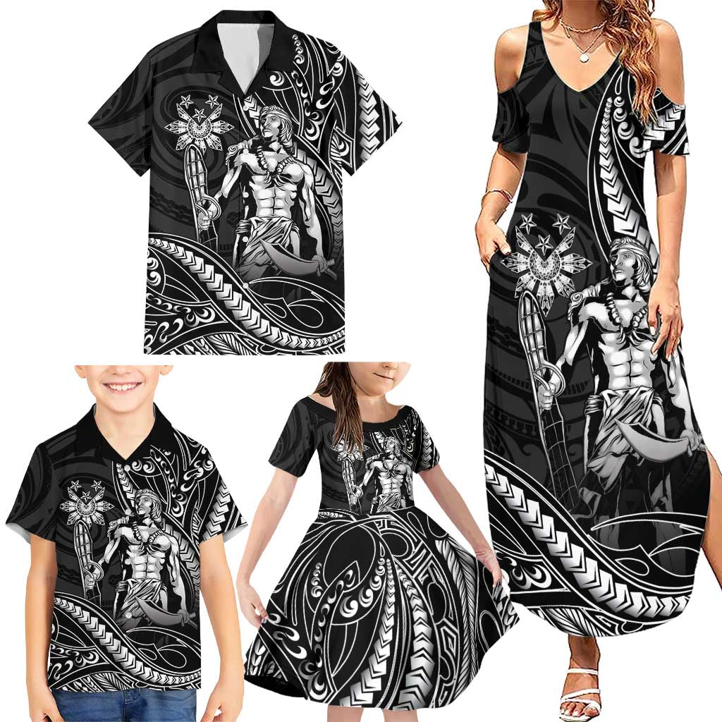 Filipinos Lapu Lapu Hero Family Matching Summer Maxi Dress and Hawaiian Shirt Black Polynesian Tribal Tattoo LT05 - Polynesian Pride