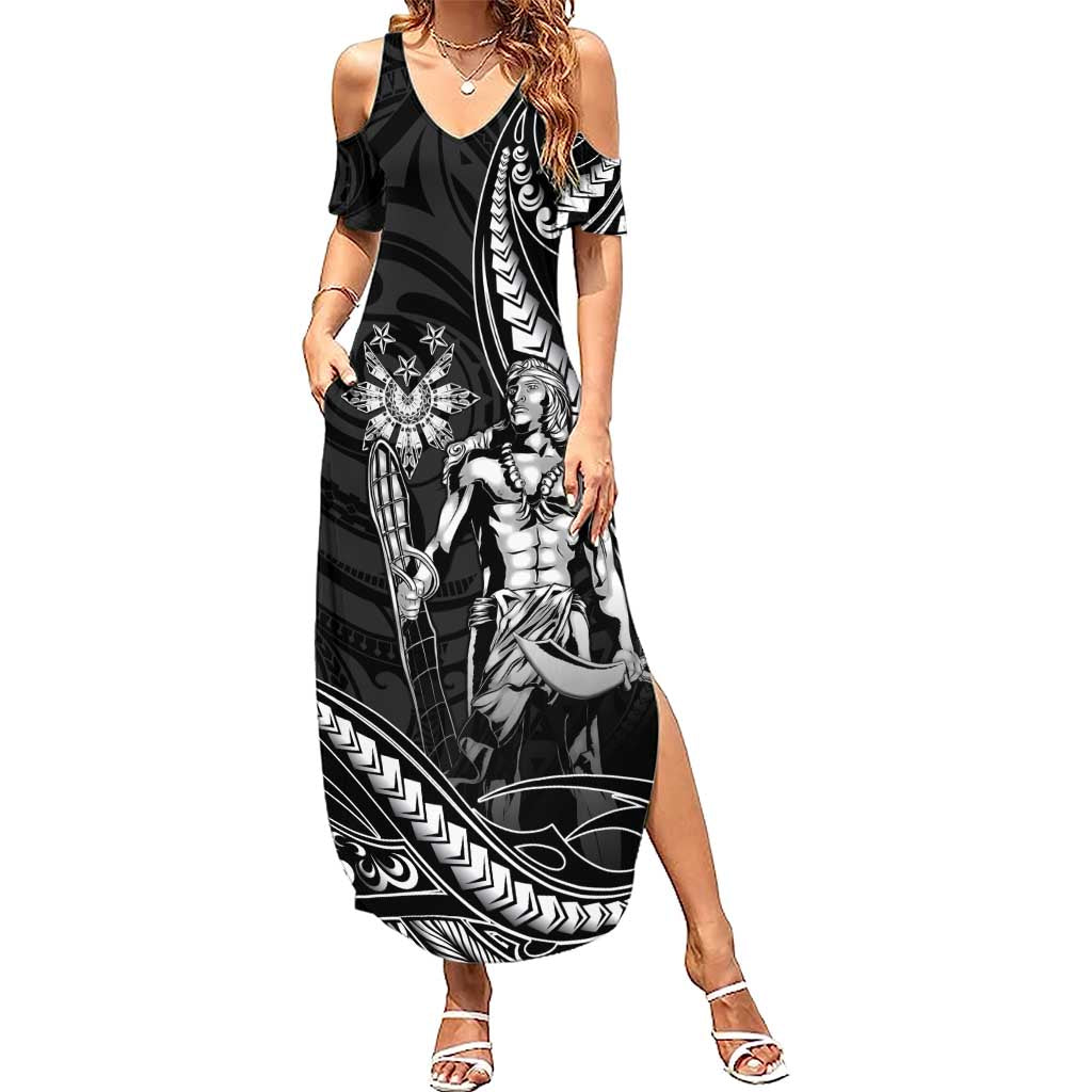 Filipinos Lapu Lapu Hero Family Matching Summer Maxi Dress and Hawaiian Shirt Black Polynesian Tribal Tattoo LT05 Mom's Dress Black - Polynesian Pride