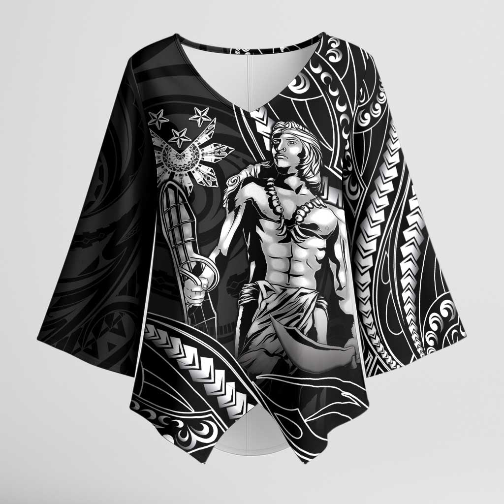 Filipinos Lapu Lapu Hero Kimono Sleeve Blouse Black Polynesian Tribal Tattoo