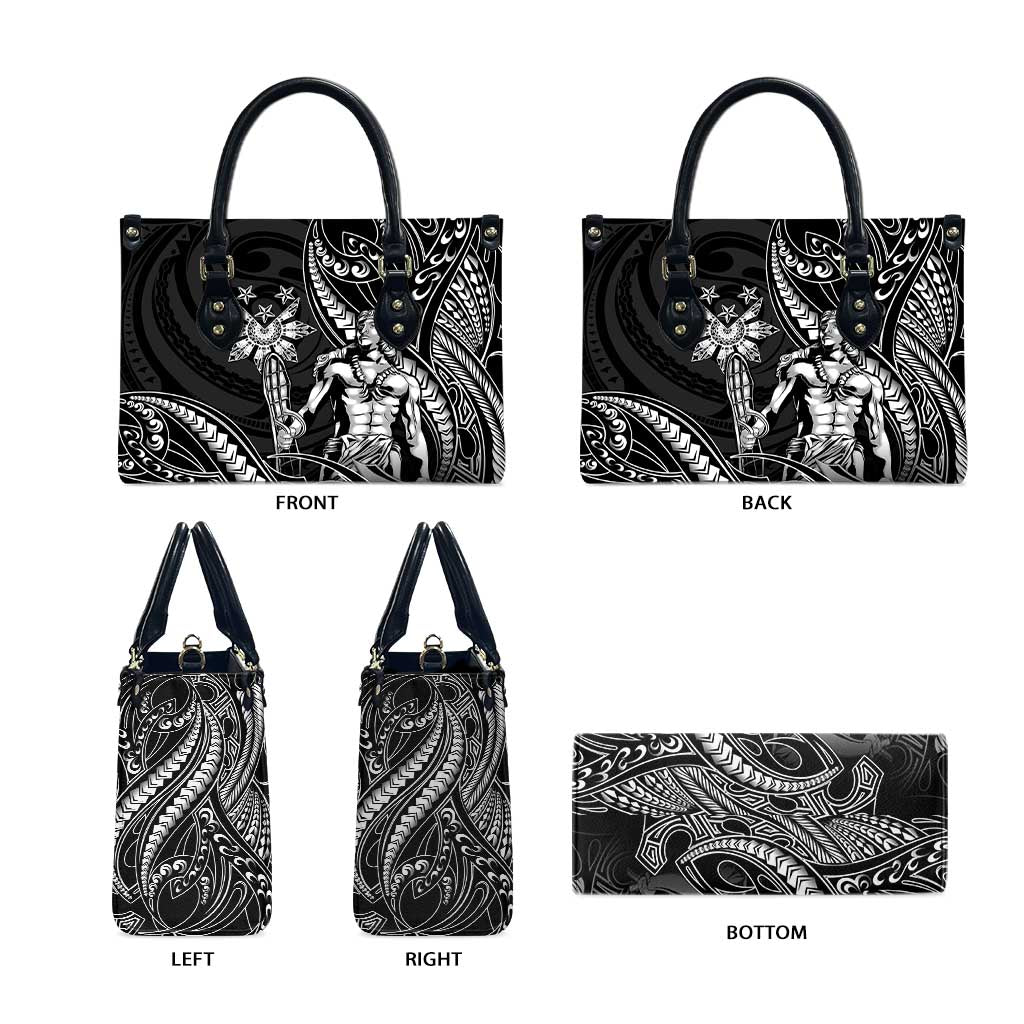 Filipinos Lapu Lapu Hero Leather Bag Black Polynesian Tribal Tattoo